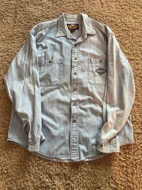 Harley-Davidson Denim Long Sleeve Button Up Shirt Size XL Blue